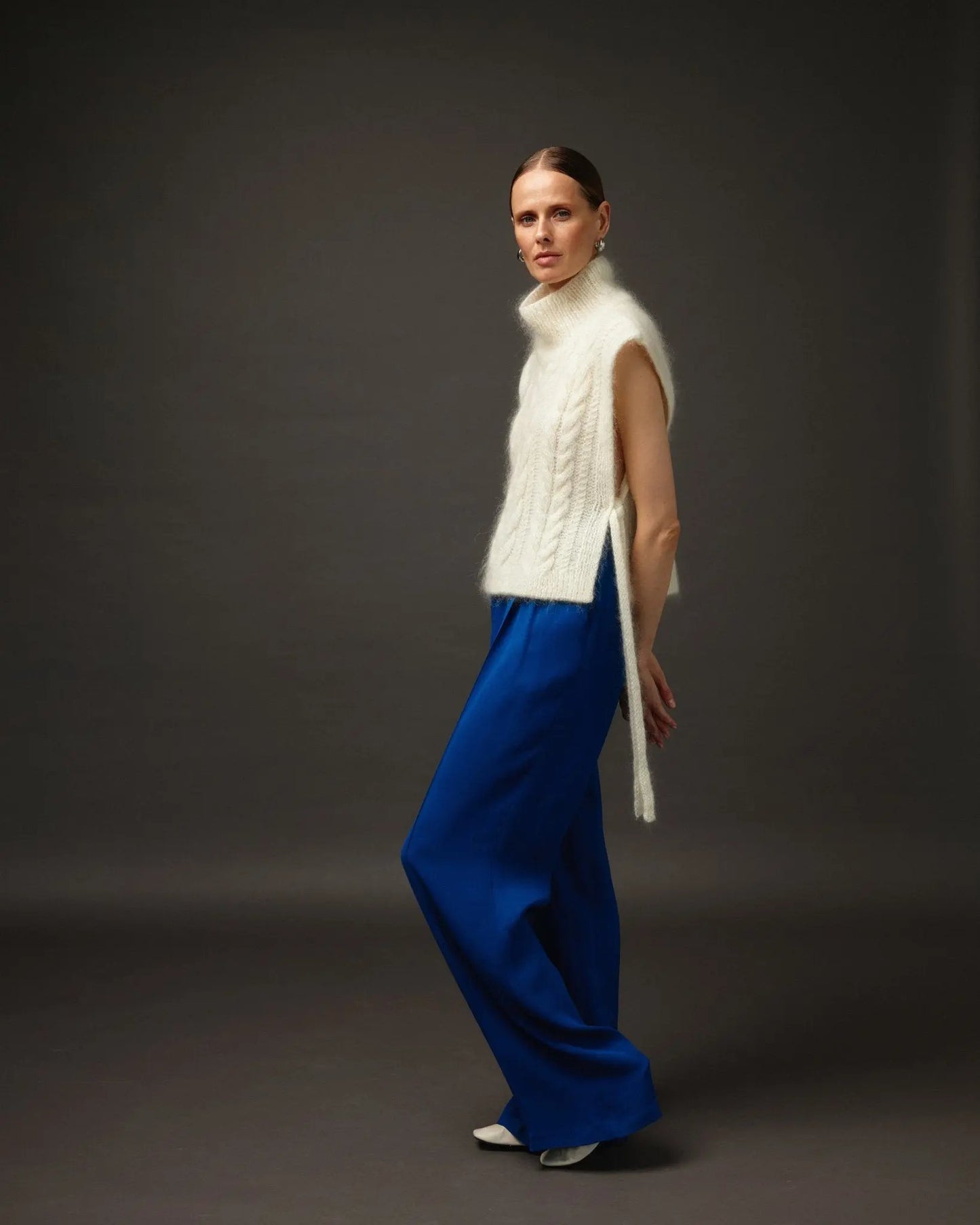 Kid Mohair Handknit Vest in White NiSO