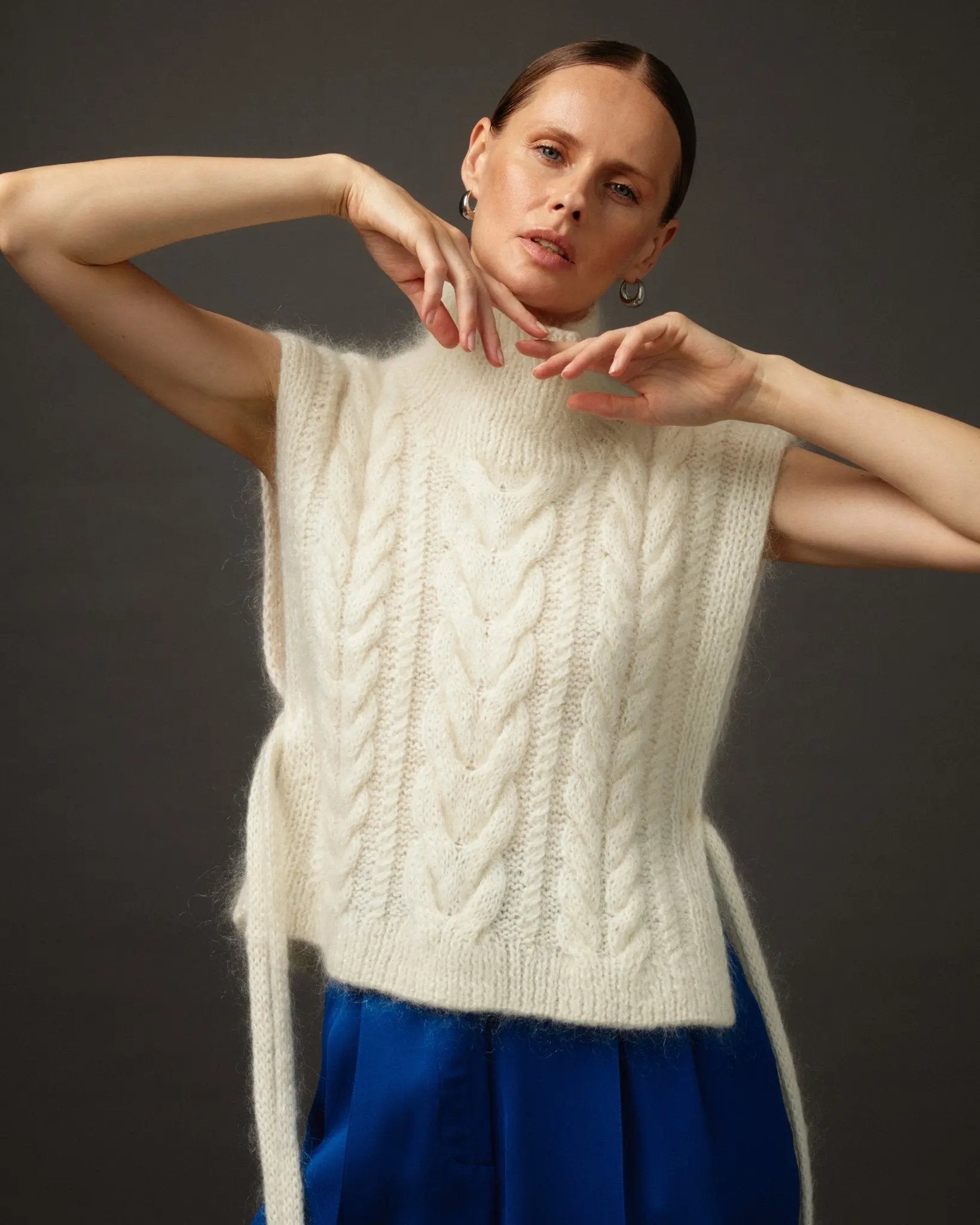 Kid Mohair Handknit Vest in White NiSO