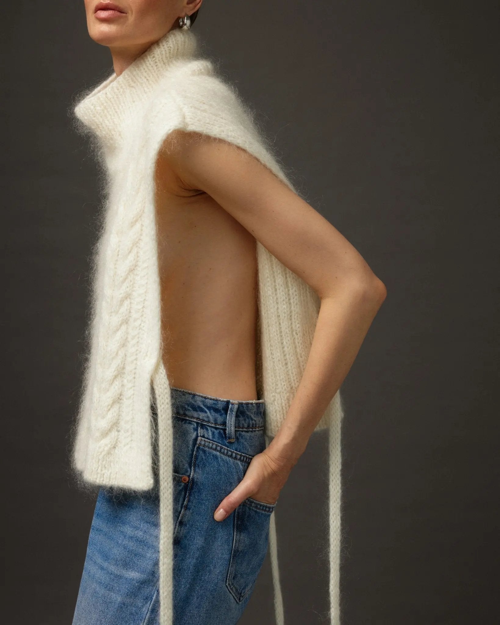 Kid Mohair Handknit Vest in White NiSO
