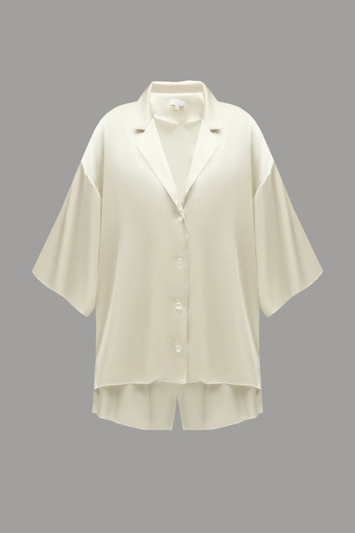 Pure Silk Blouse and Shorts Set in Champagne - NiSO