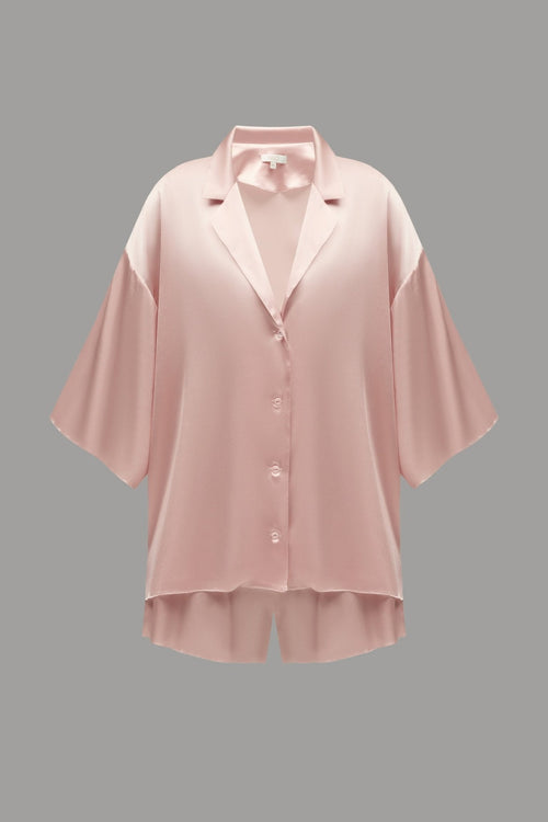 Pure Silk Blouse and Shorts Set in Powder - NiSO