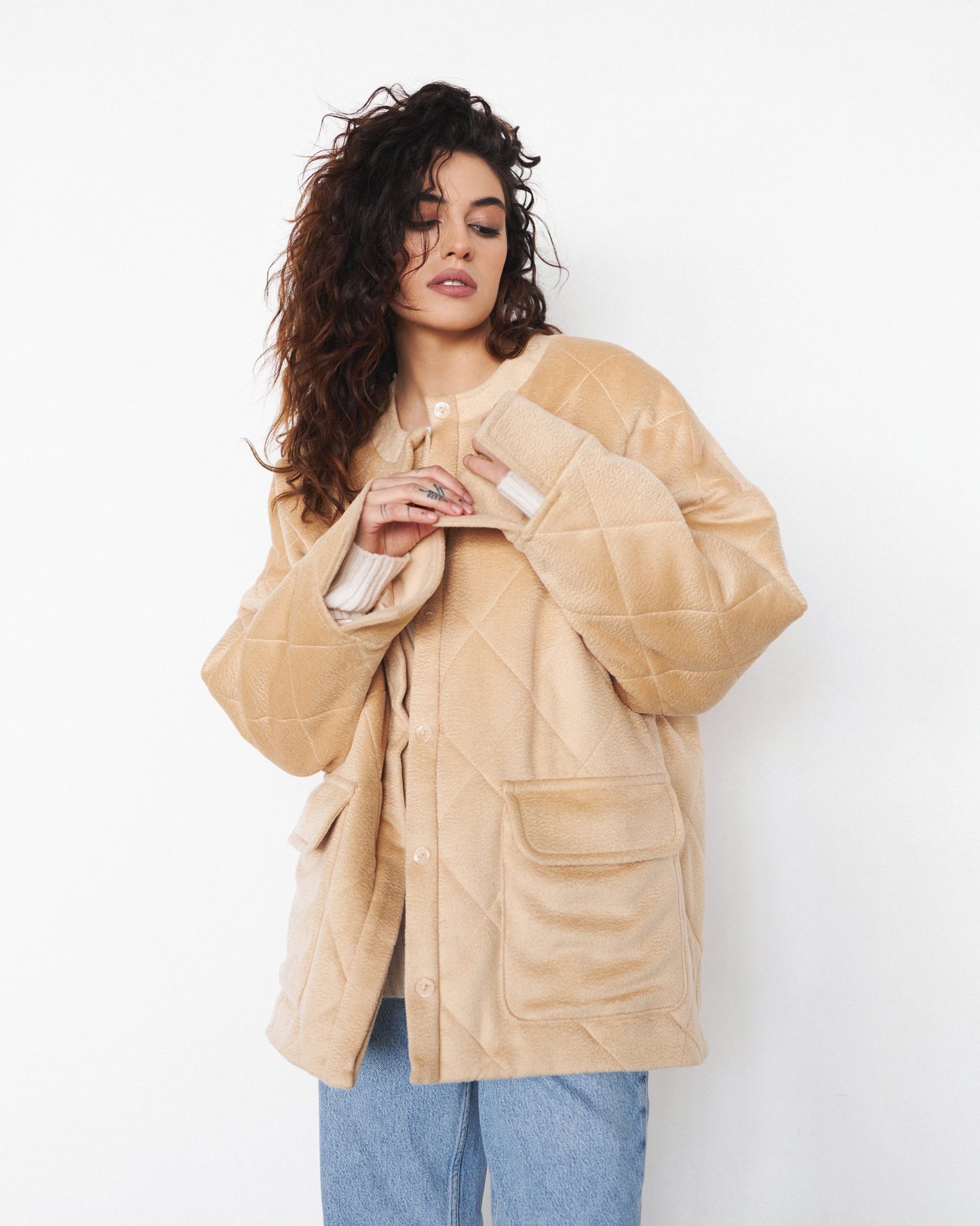 Cashmere-Wool Jacket with Hemp Filling in Beige