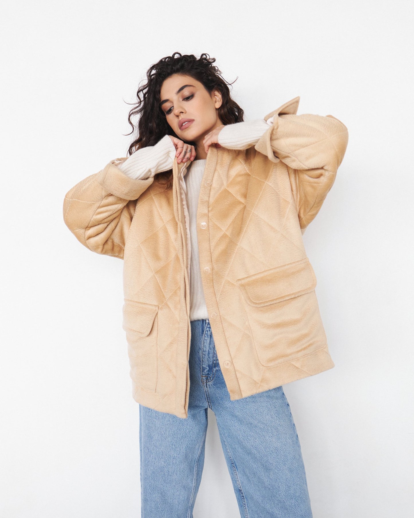 Cashmere-Wool Jacket with Hemp Filling in Beige