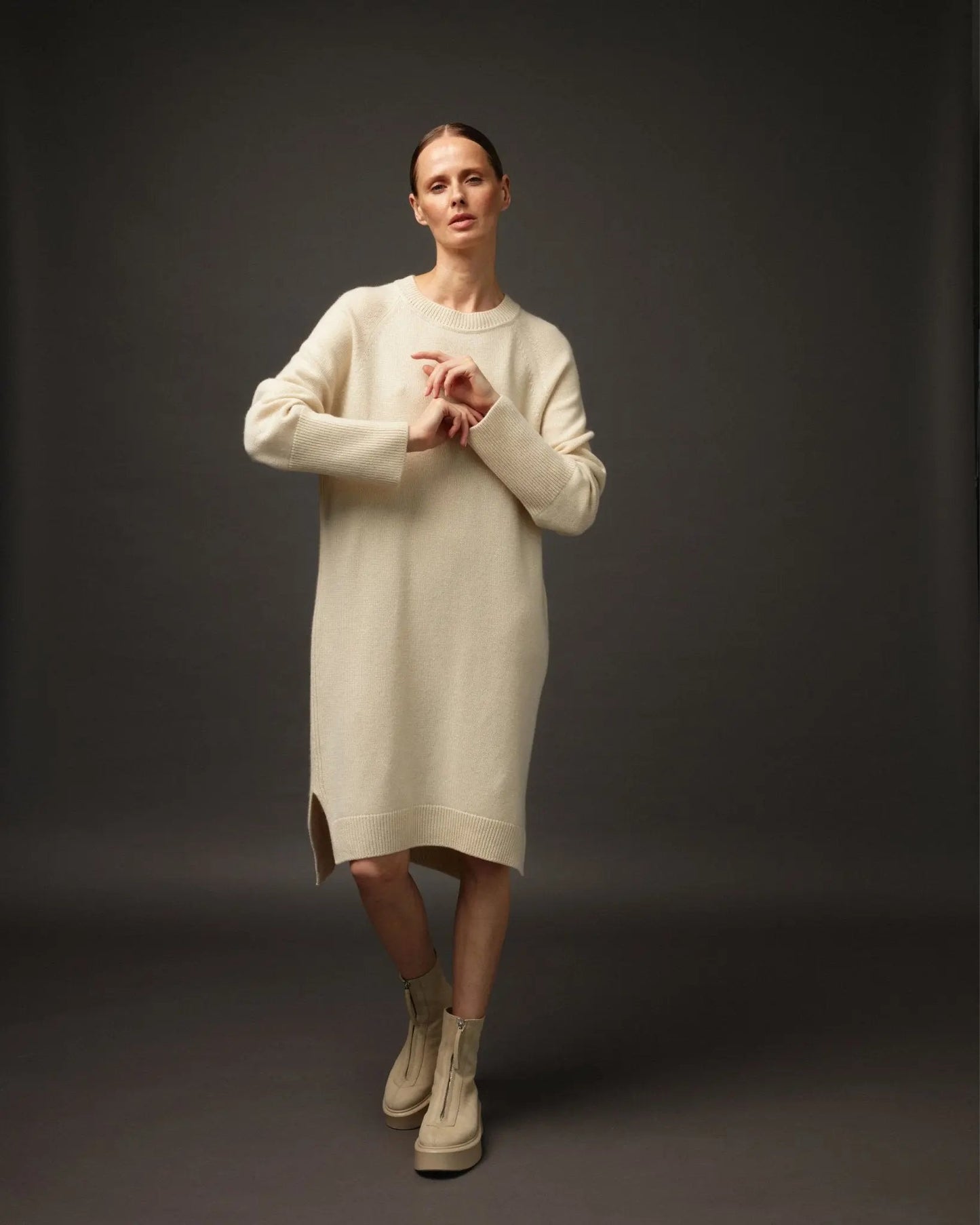 Pure Cashmere Dress in Ivory - NiSO