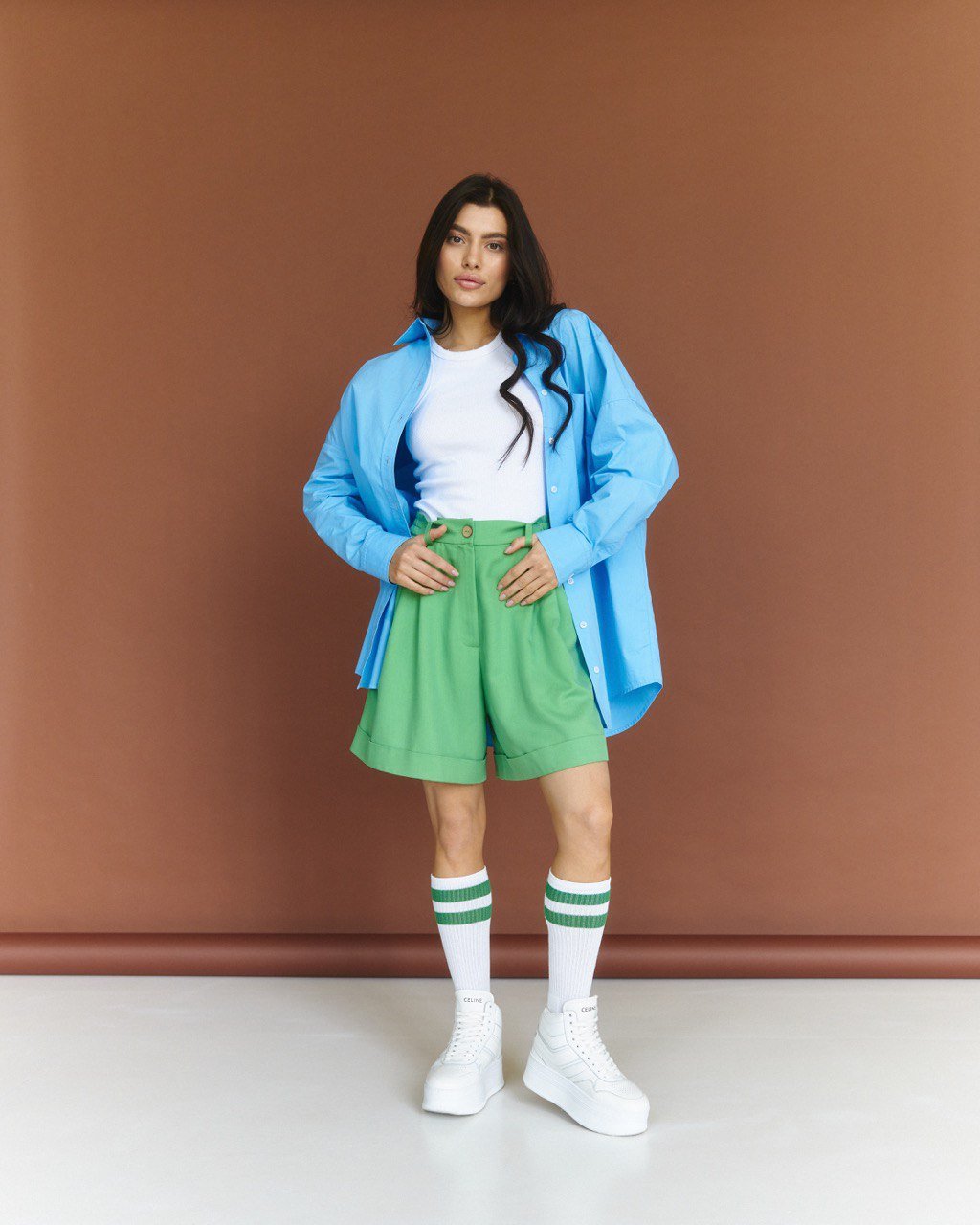 Silk Bermuda Shorts in Green - NiSO