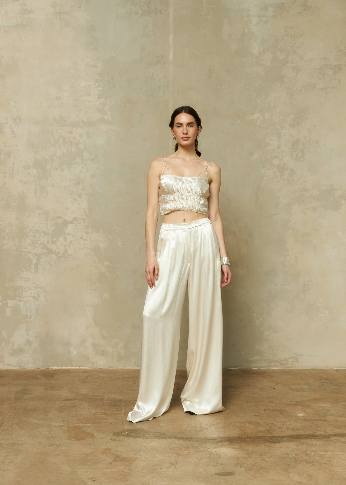 Silk Blend Midi Top in Champagne - NiSO