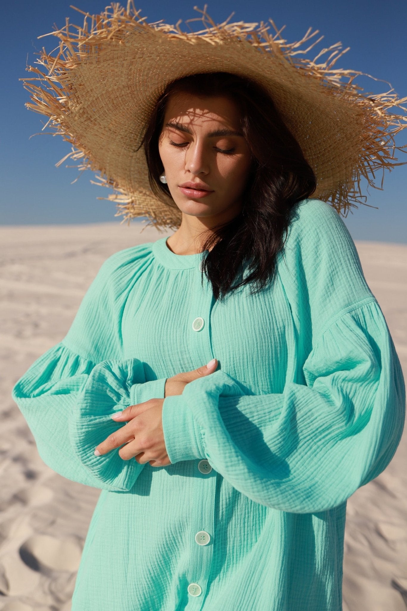 Universal Long Muslin Dress "Olenka" in Aqua - NiSO