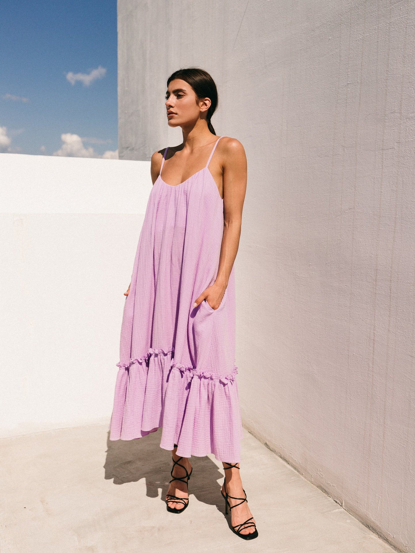 Universal Midi Muslin Summer Dress in Lavender - NiSO