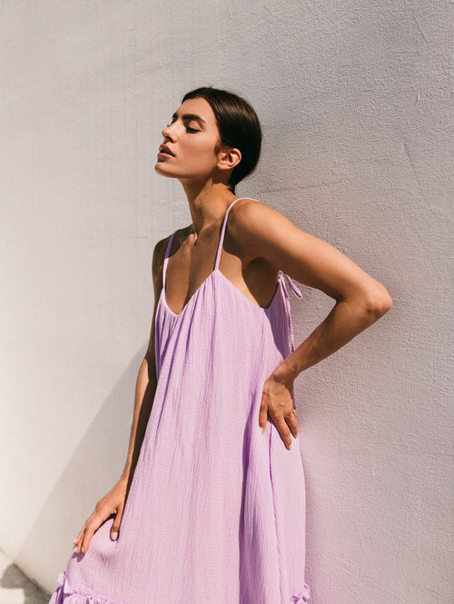 Universal Midi Muslin Summer Dress in Lavender - NiSO