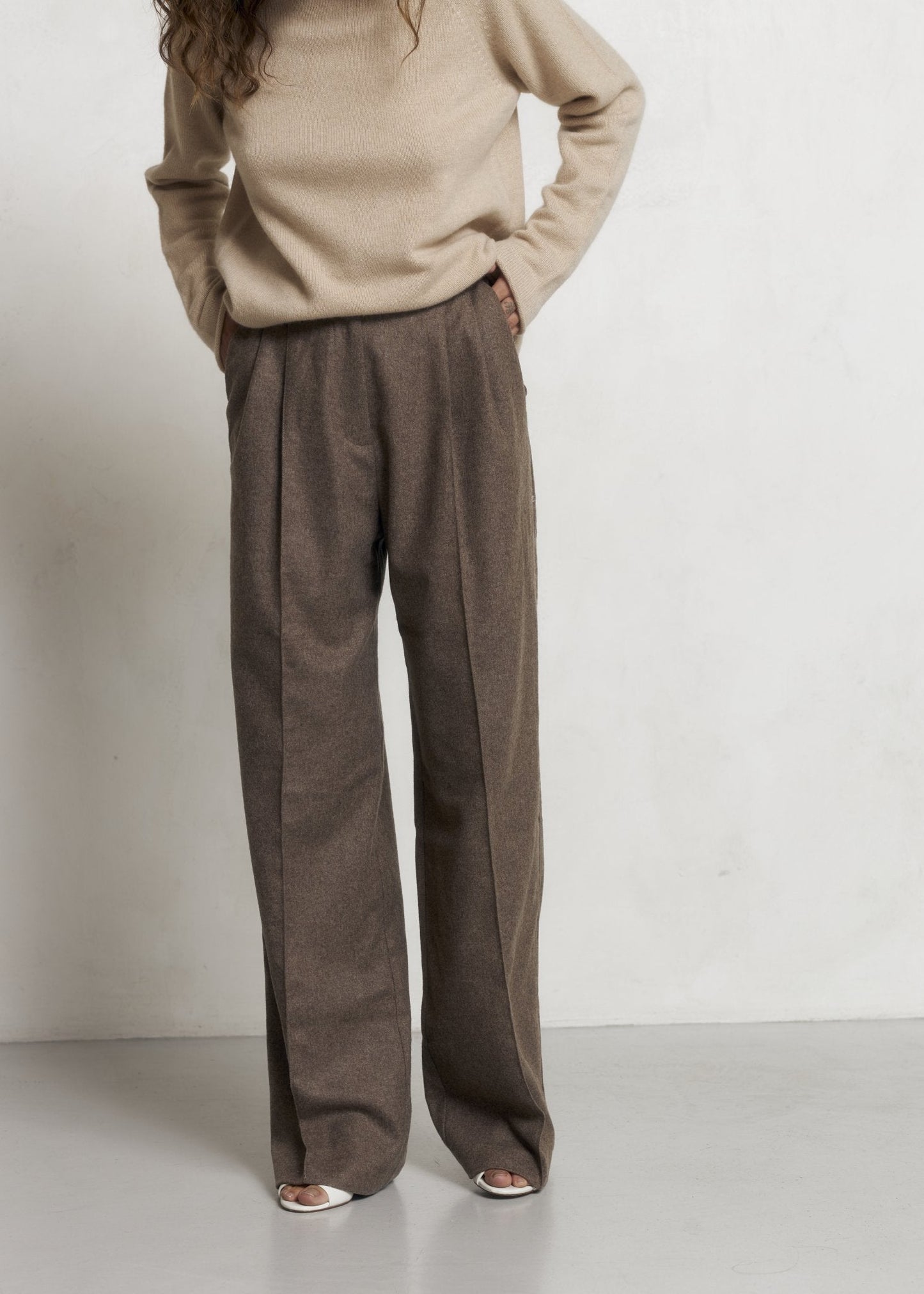 Wool Palazzo Trousers in Brown - NiSO