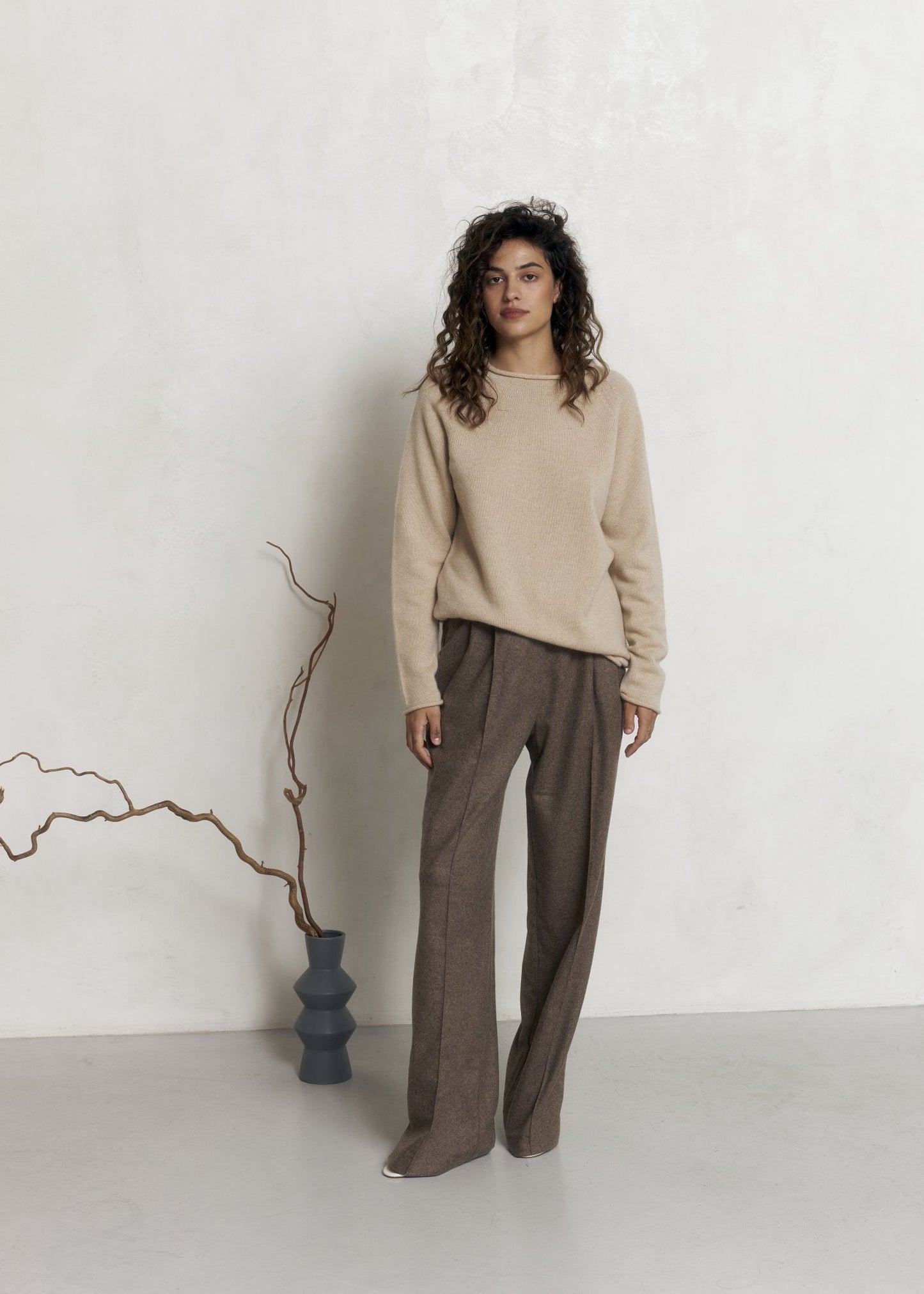 Wool Palazzo Trousers in Brown - NiSO