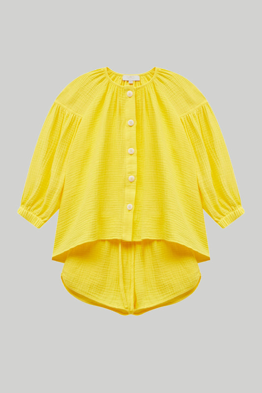 Kids Muslin Set with Shorts in Yellow