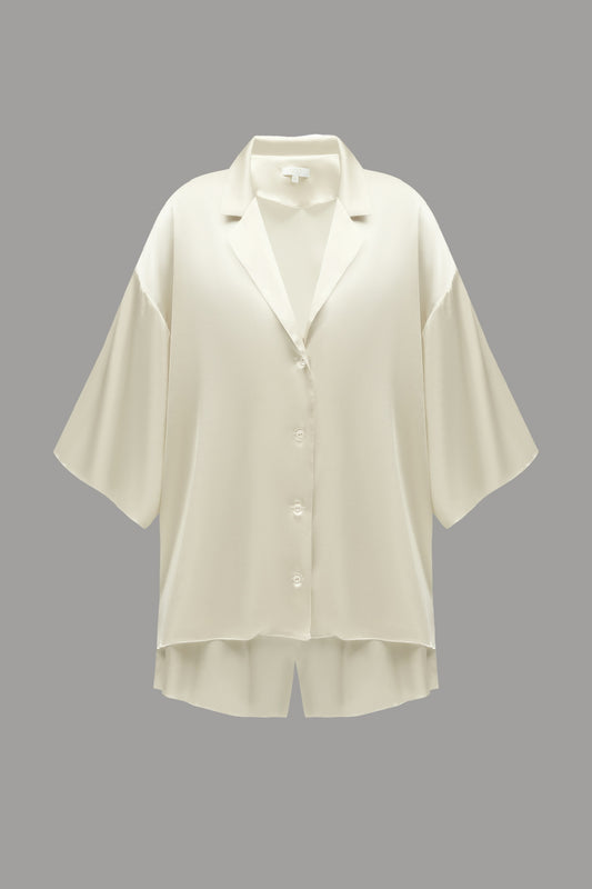 Pure Silk Blouse and Shorts Set in Champagne