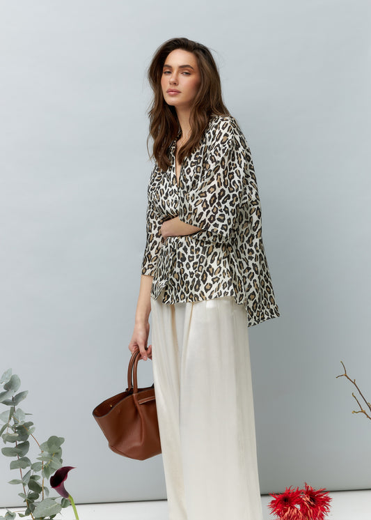 Leopard 100% Premium Silk Blouse