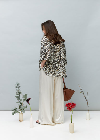 Leopard 100% Premium Silk Blouse