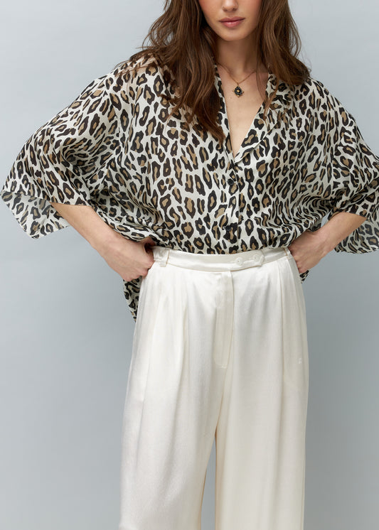 Leopard 100% Premium Silk Blouse