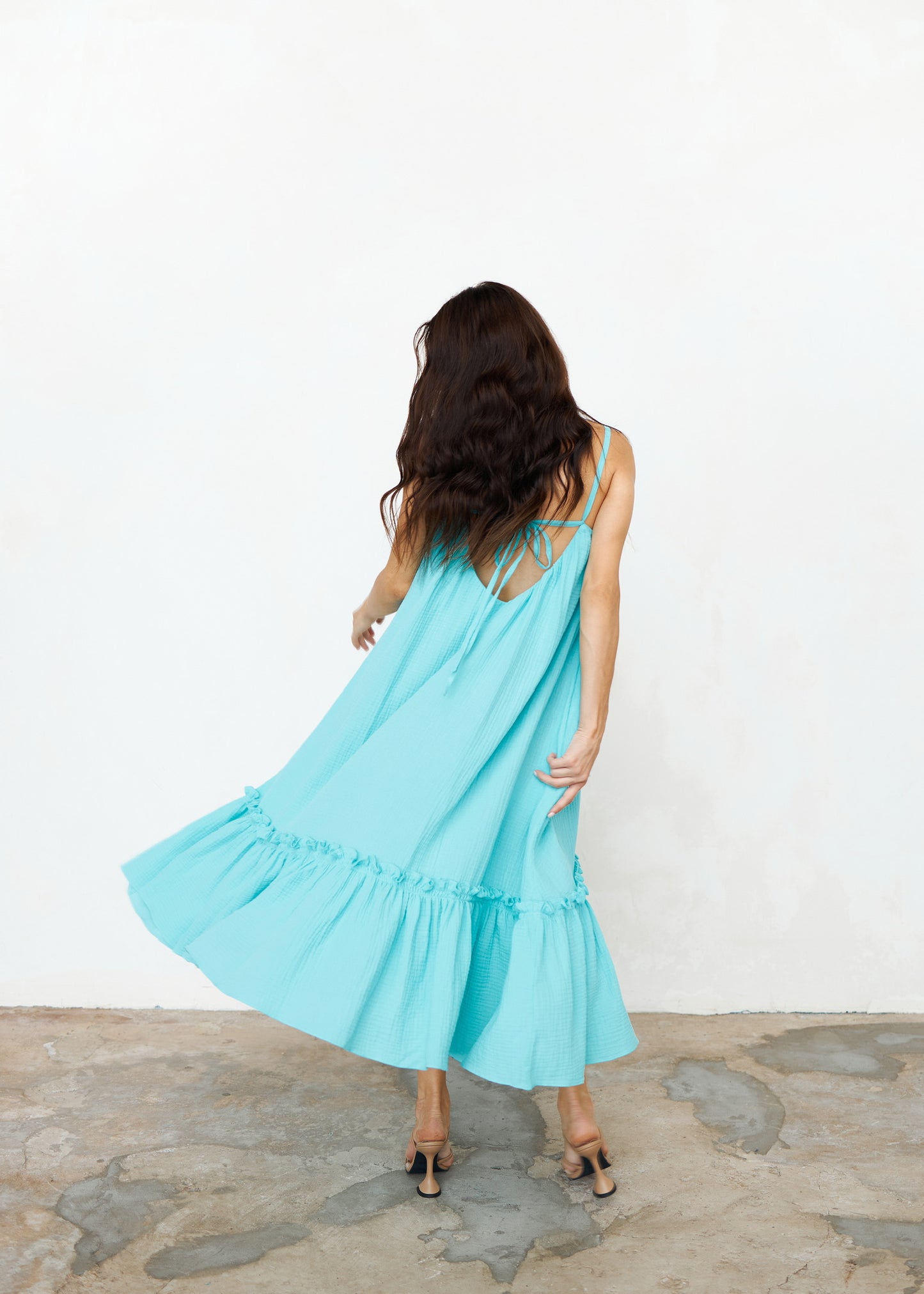 Universal Midi Muslin Summer Dress in Aqua