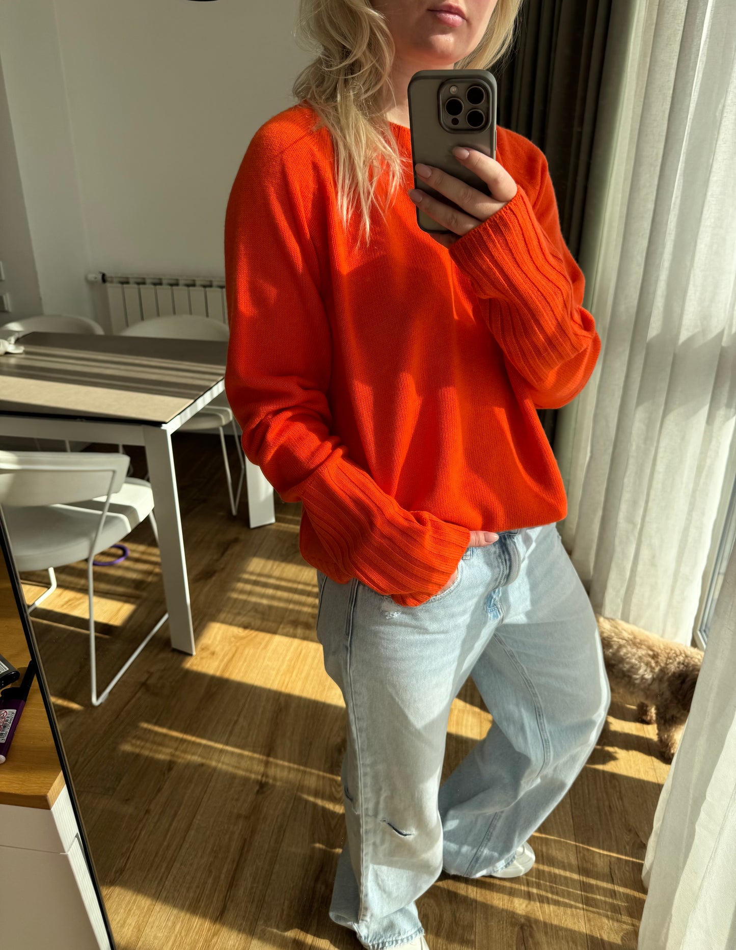 ORYNA Crew-Neck Cashmere Sweater in Vermilion