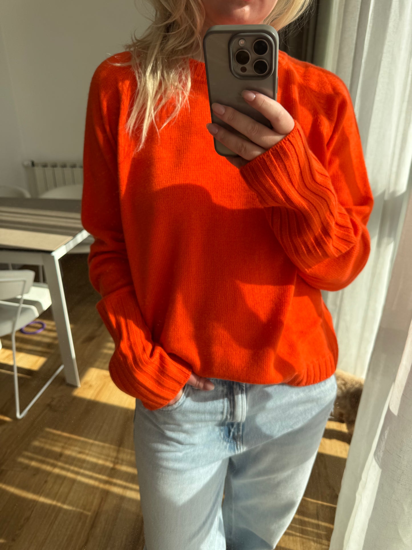 ORYNA Crew-Neck Cashmere Sweater in Vermilion