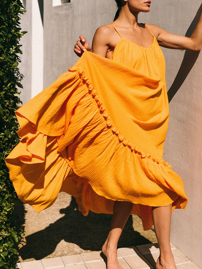Universal Midi Muslin Summer Dress in Orange