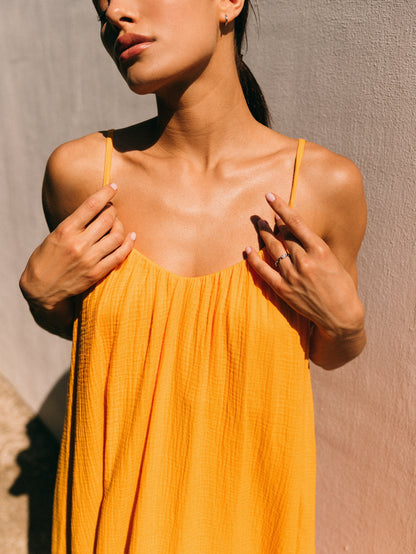 Universal Midi Muslin Summer Dress in Orange