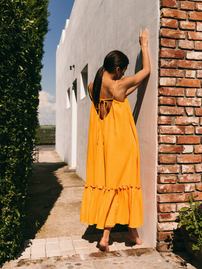 Universal Midi Muslin Summer Dress in Orange