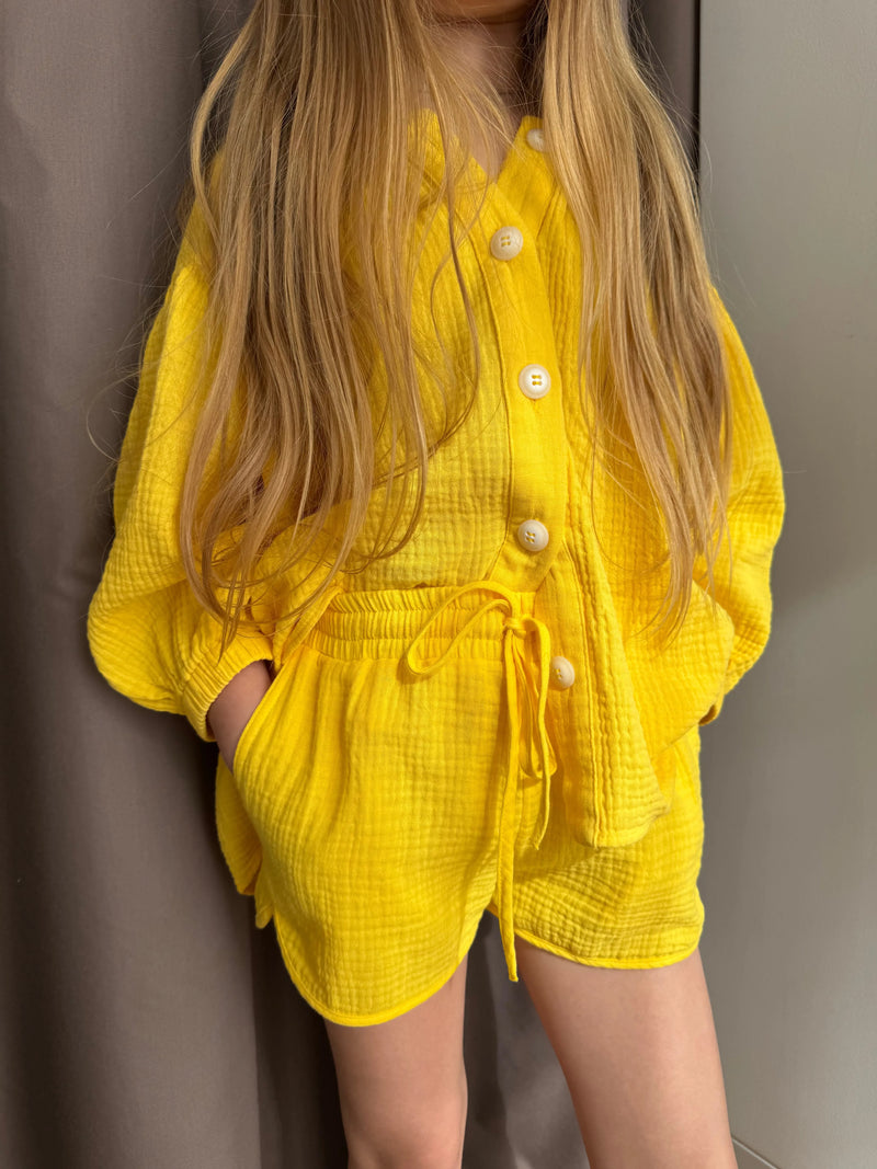 Kids Muslin Set with Shorts in Yellow NiSO