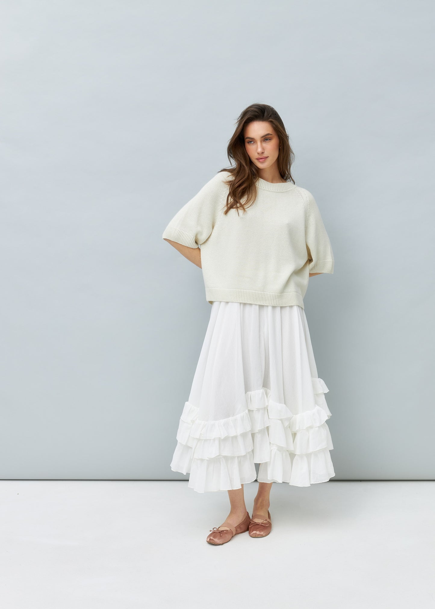 Lightweight 100% Cashmere T-Shirt in Ivory
