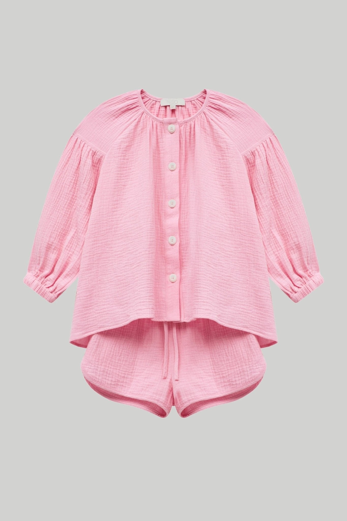 Kids Muslin Set with Shorts in Pink - NiSO