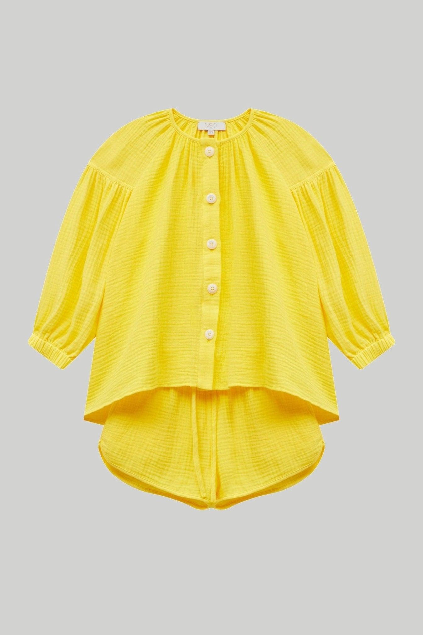 Kids Muslin Set with Shorts in Yellow - NiSO