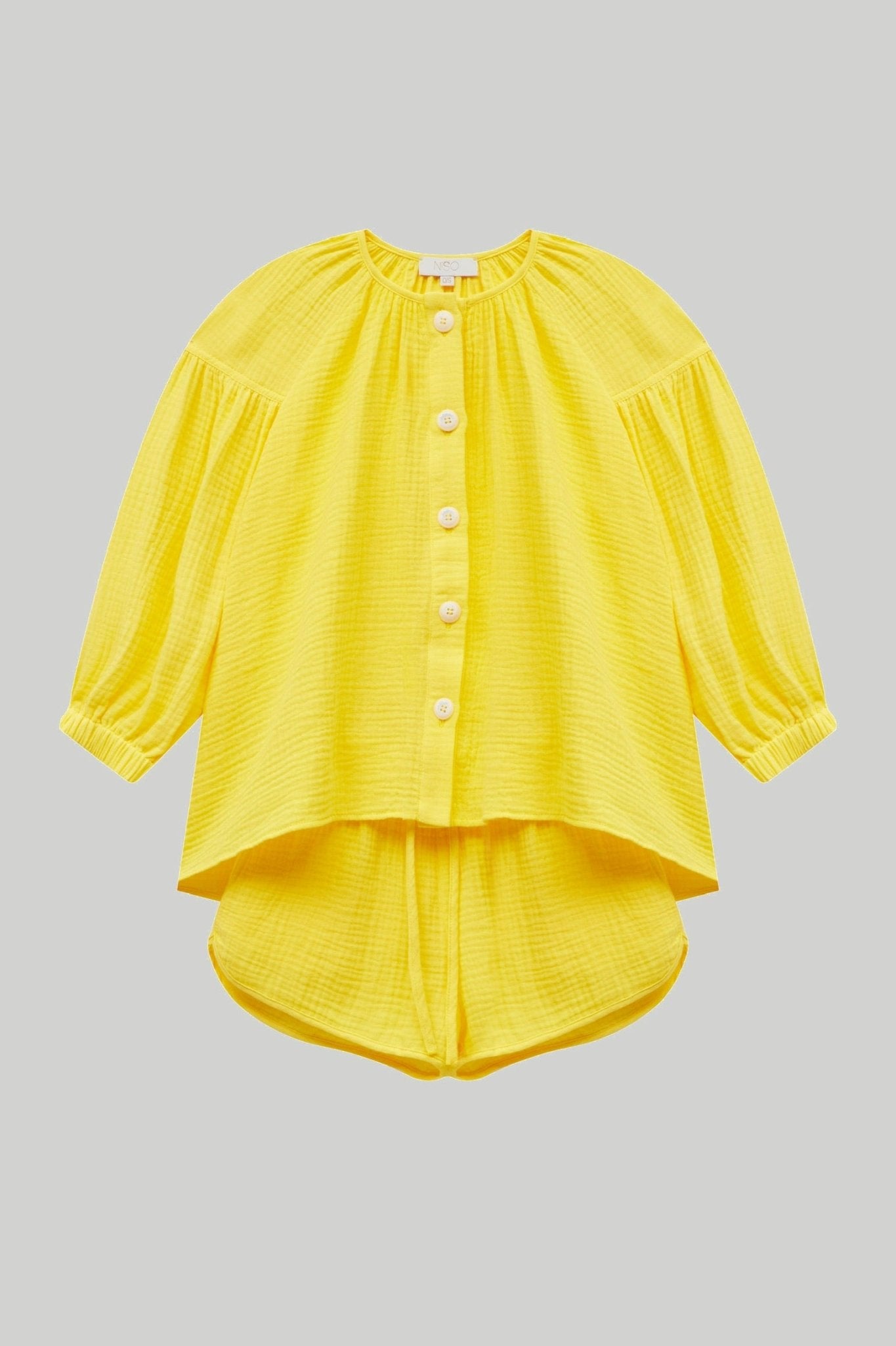 Kids Muslin Set with Shorts in Yellow - NiSO