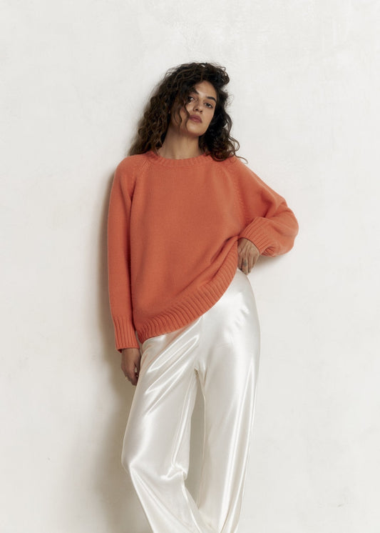 LYBID Crew - Neck Cashmere Sweater in Orange - NiSO