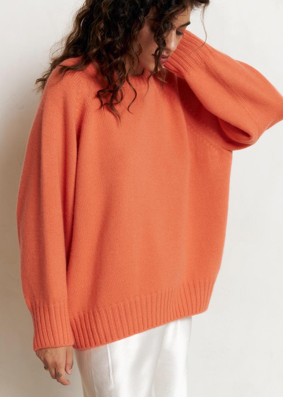 LYBID Crew - Neck Cashmere Sweater in Orange - NiSO