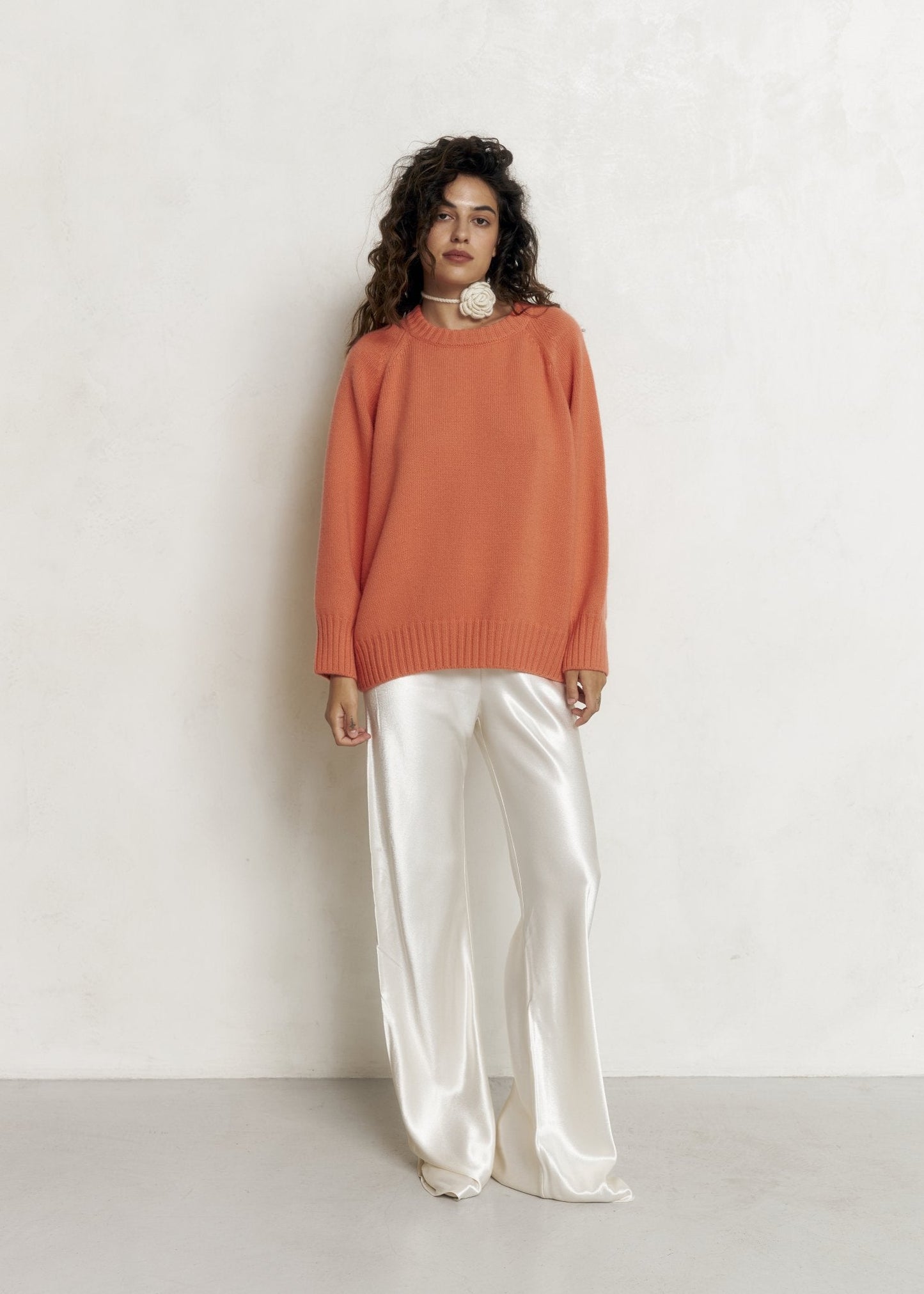 LYBID Crew - Neck Cashmere Sweater in Orange - NiSO