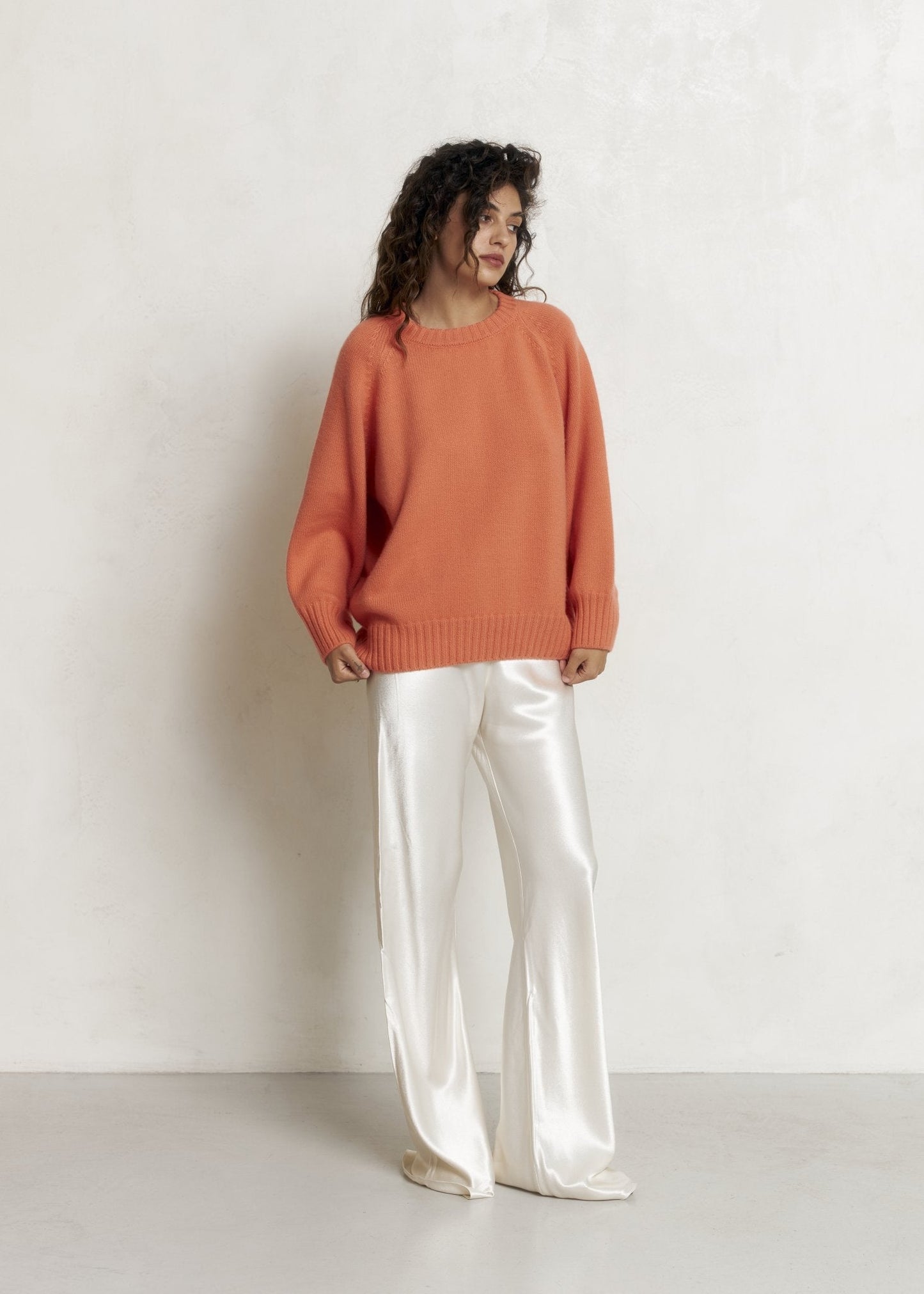 LYBID Crew - Neck Cashmere Sweater in Orange - NiSO