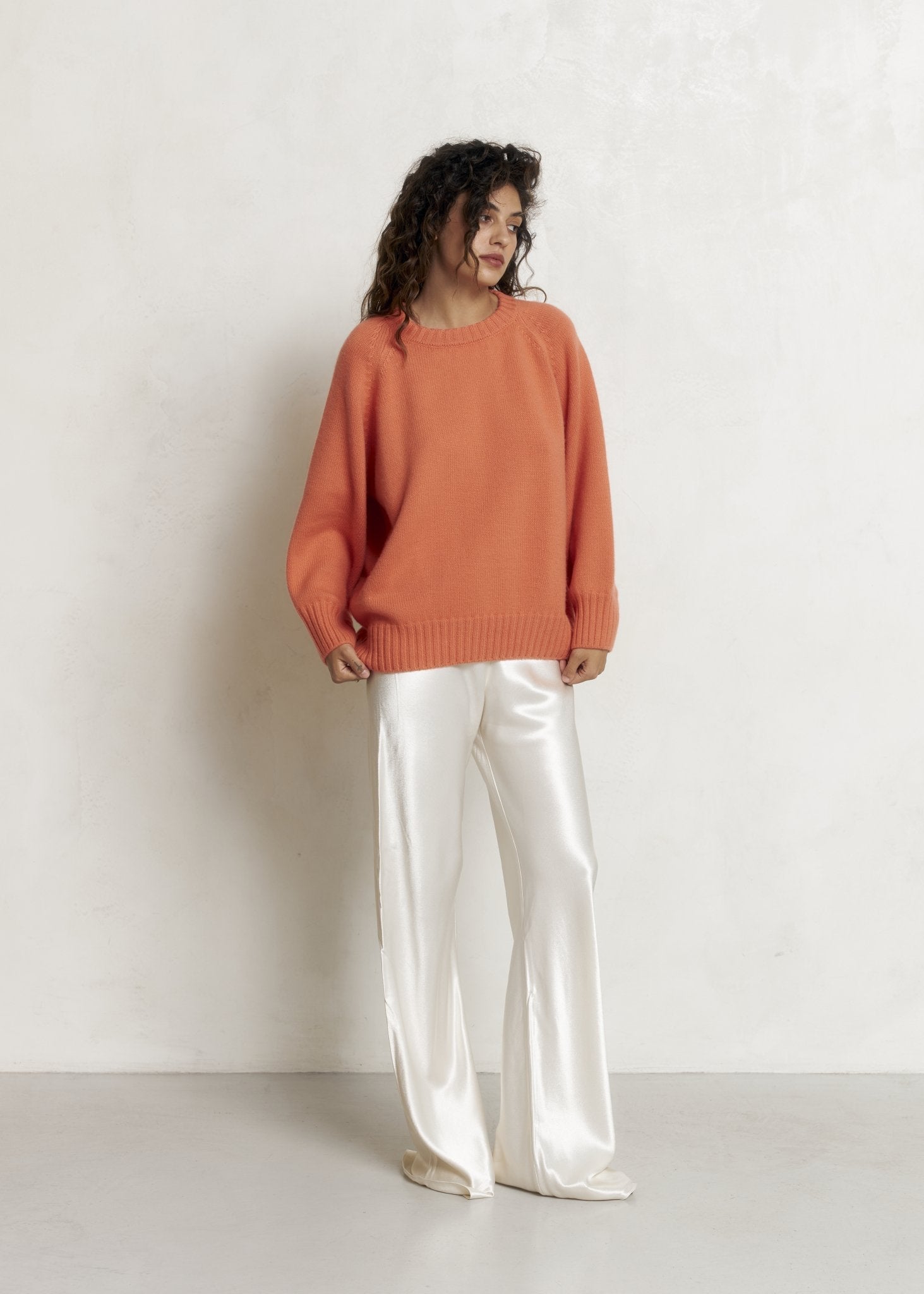 LYBID Crew - Neck Cashmere Sweater in Orange - NiSO