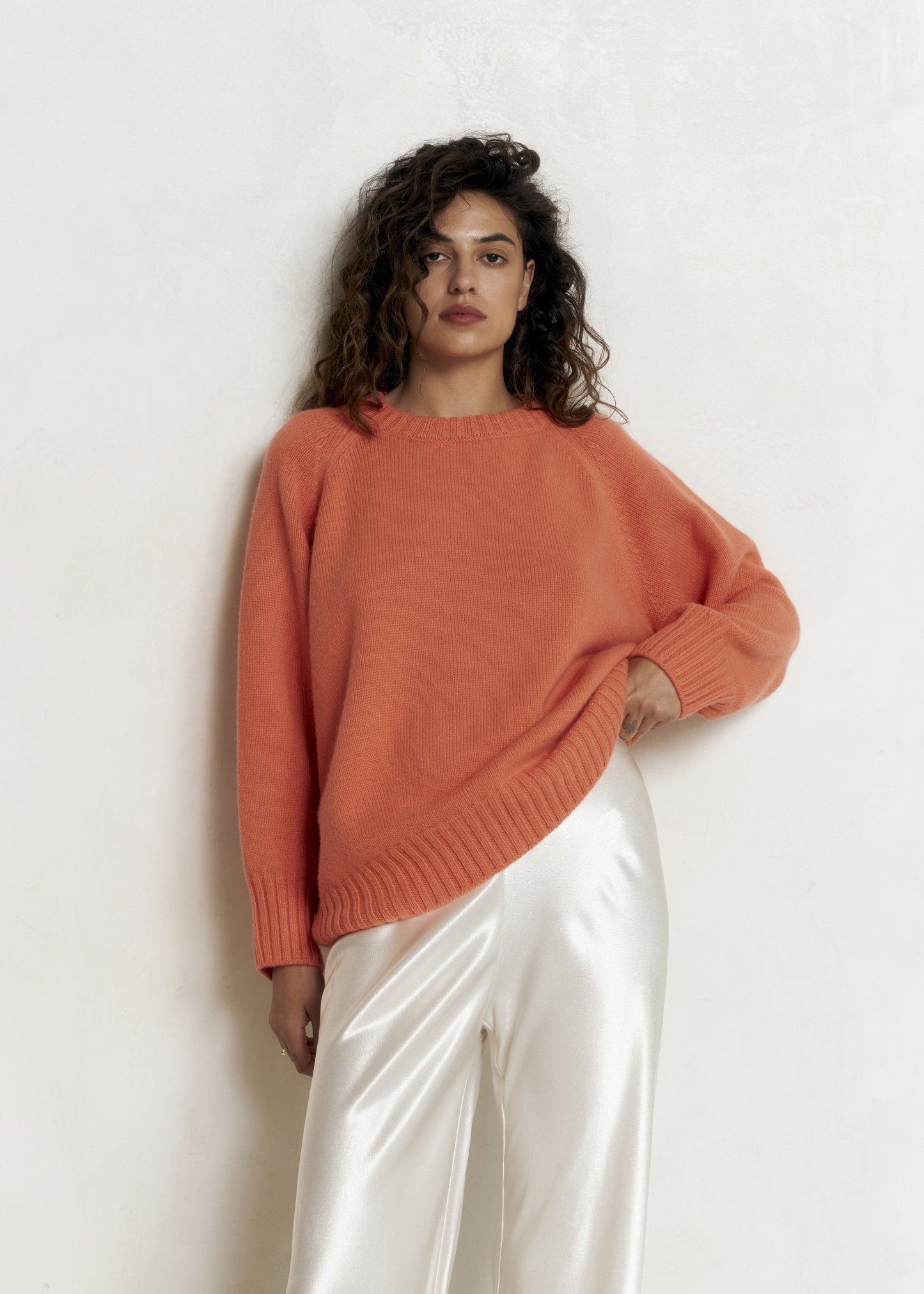 LYBID Crew - Neck Cashmere Sweater in Orange - NiSO