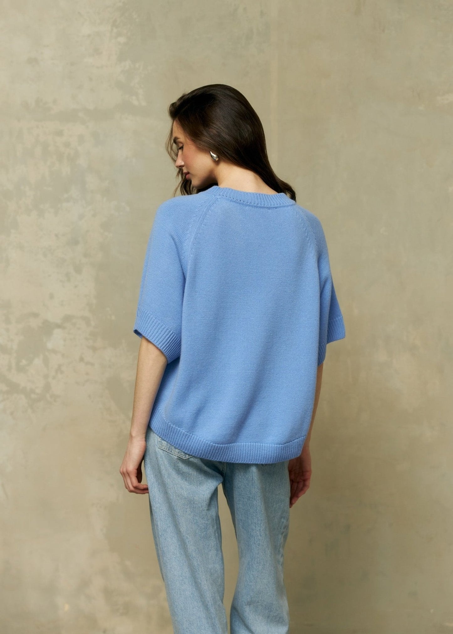 Lightweight 100% Cashmere T-Shirt in Blue - NiSO