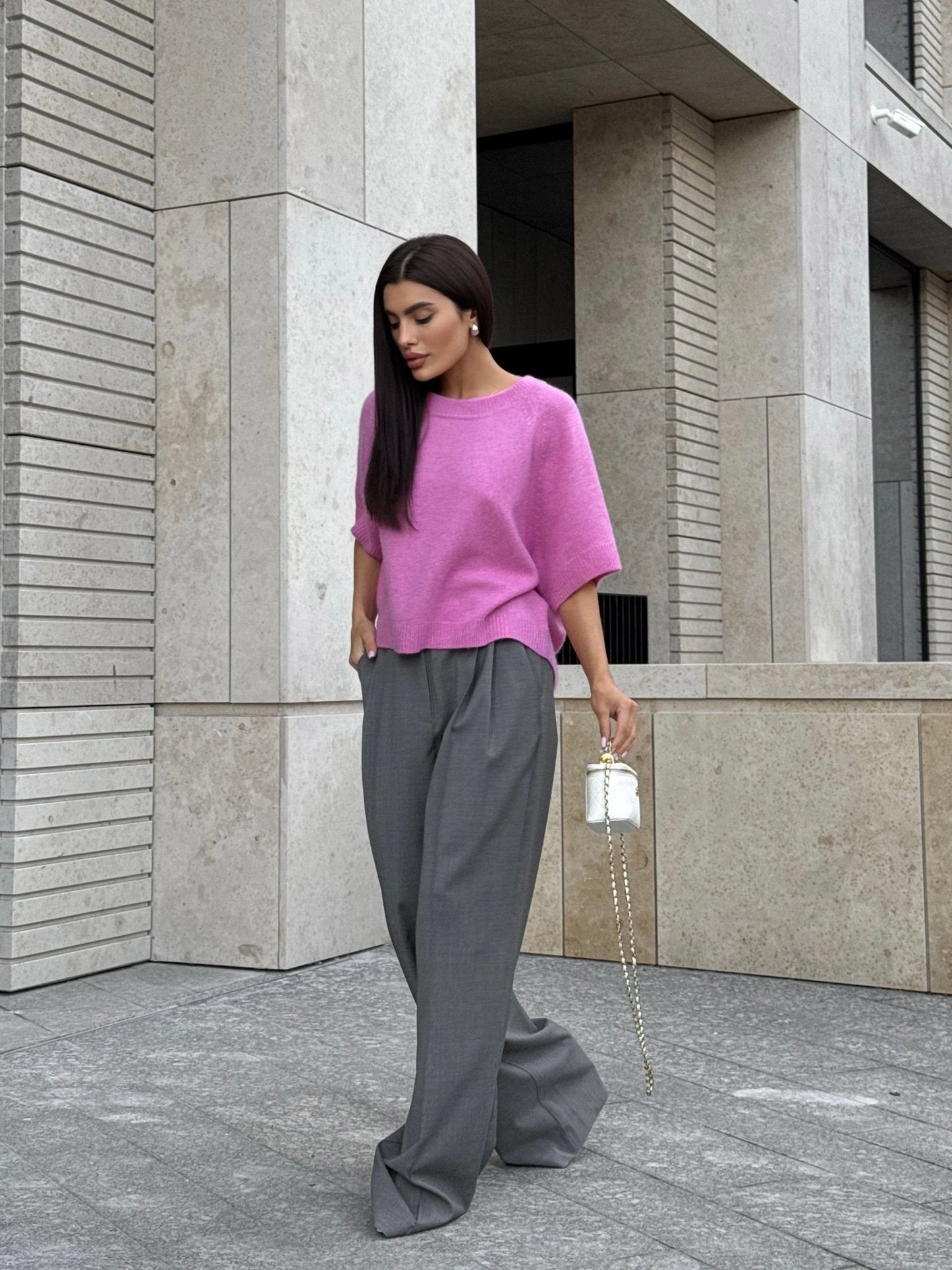 Lightweight 100% Cashmere T-Shirt in Candy Pink - NiSO