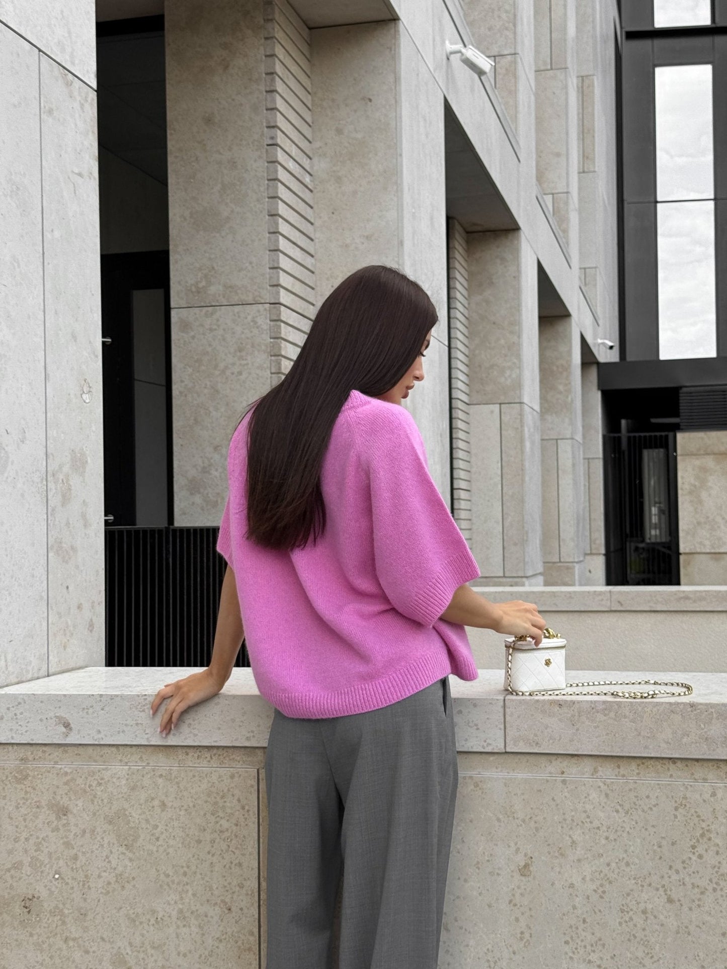 Lightweight 100% Cashmere T-Shirt in Candy Pink - NiSO