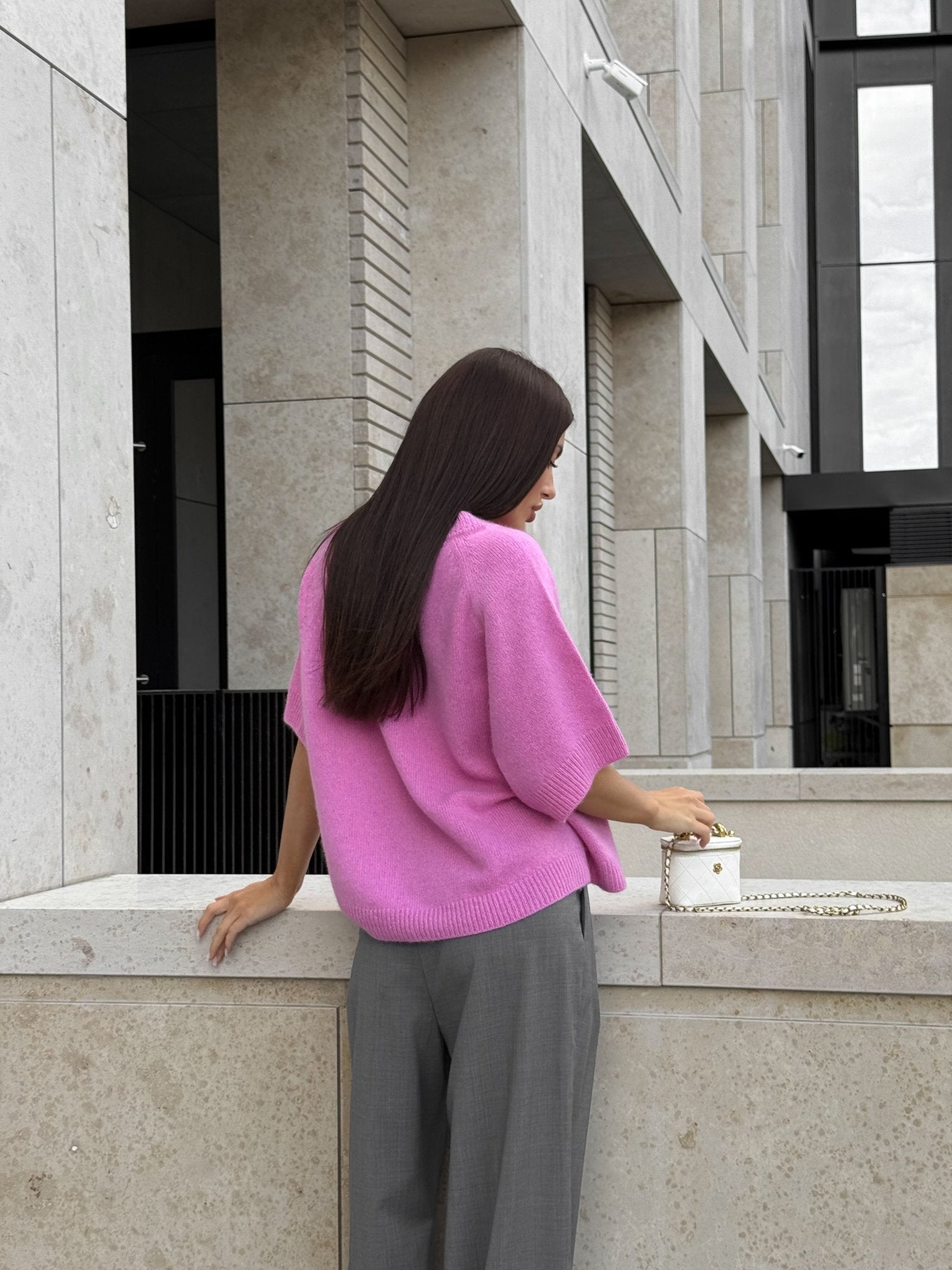 Lightweight 100% Cashmere T-Shirt in Candy Pink - NiSO