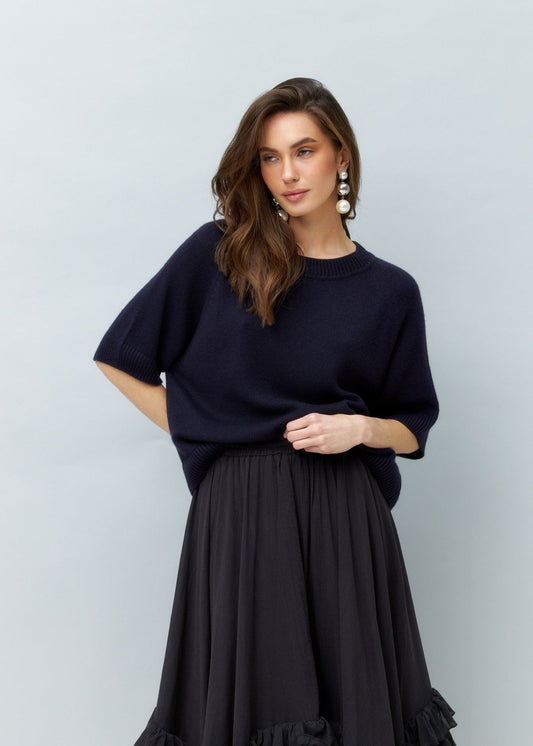 Lightweight Cashmere T-Shirt in Dark Blue - NiSO