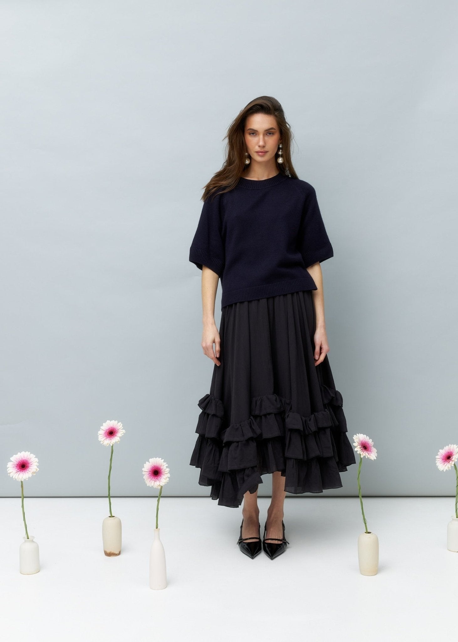 Lightweight Cashmere T-Shirt in Dark Blue - NiSO