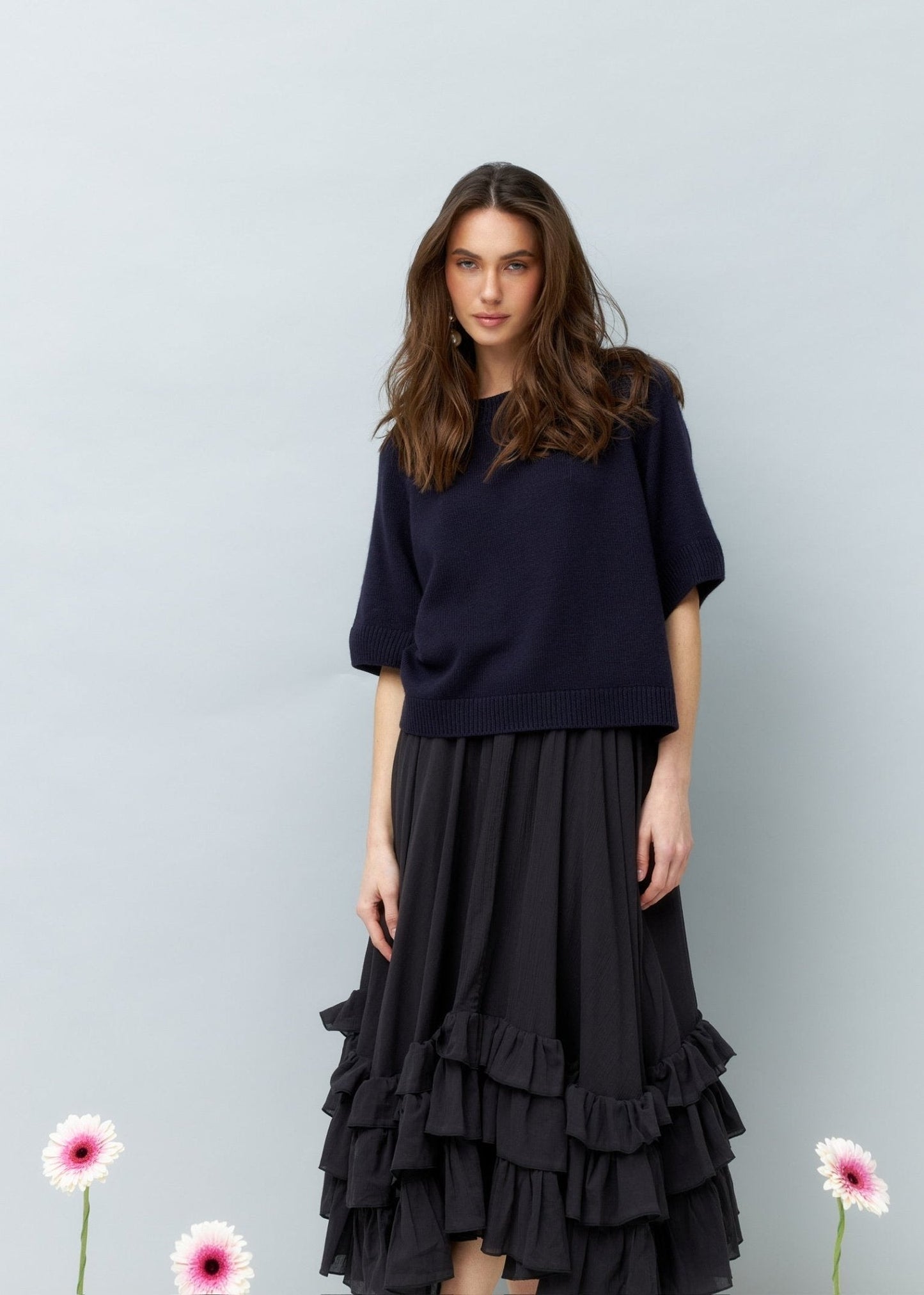 Lightweight Cashmere T-Shirt in Dark Blue - NiSO