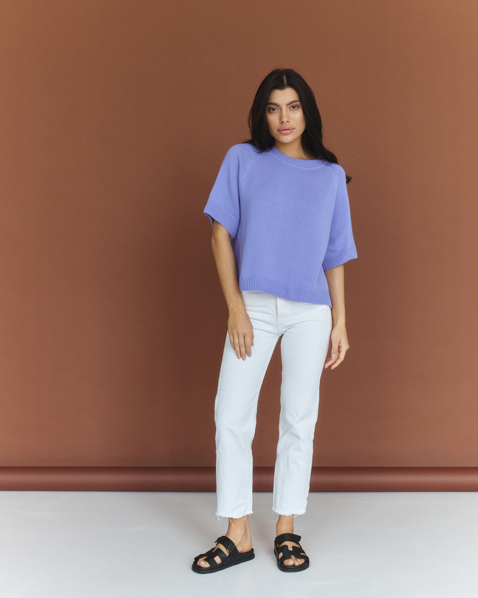 Lightweight 100% Cashmere T-Shirt in Lavender - NiSO