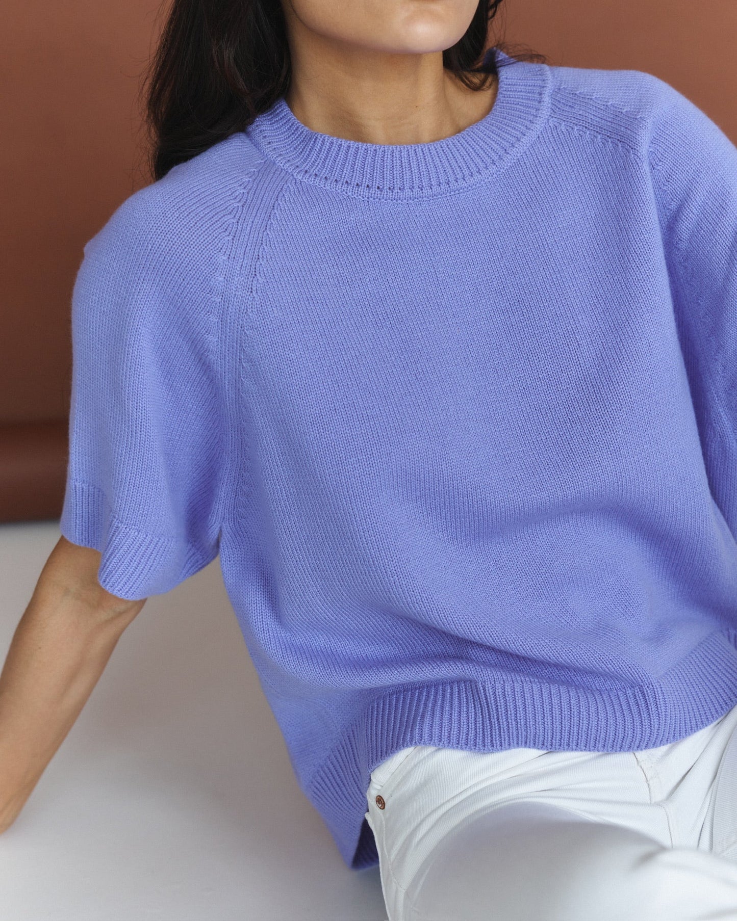 Lightweight 100% Cashmere T-Shirt in Lavender - NiSO