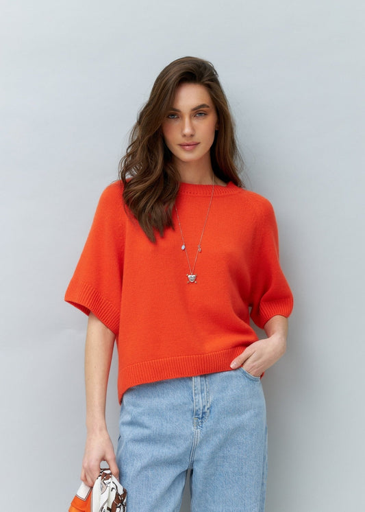 Lightweight 100% Cashmere T-Shirt in Orange - NiSO