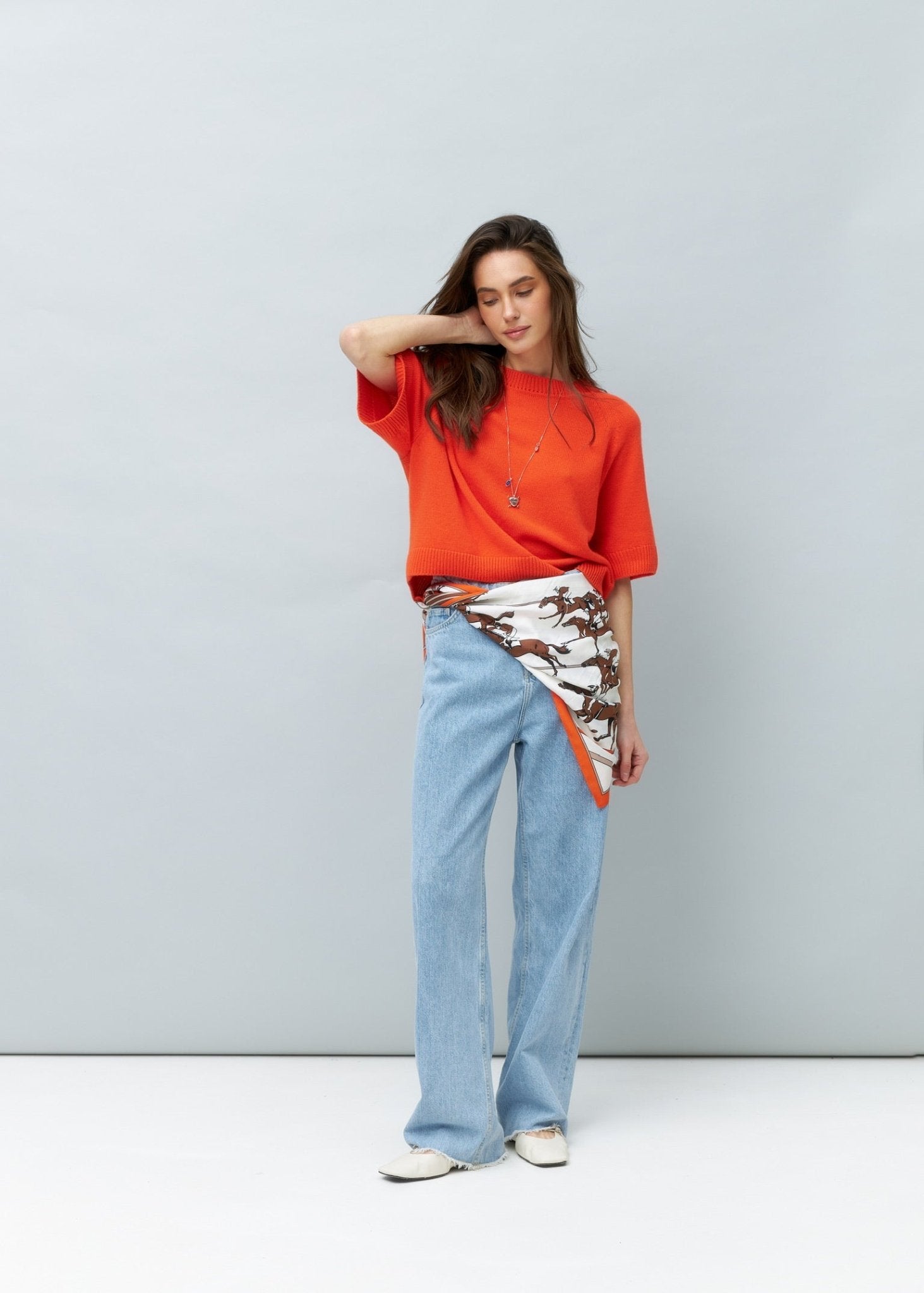 Lightweight 100% Cashmere T-Shirt in Orange - NiSO