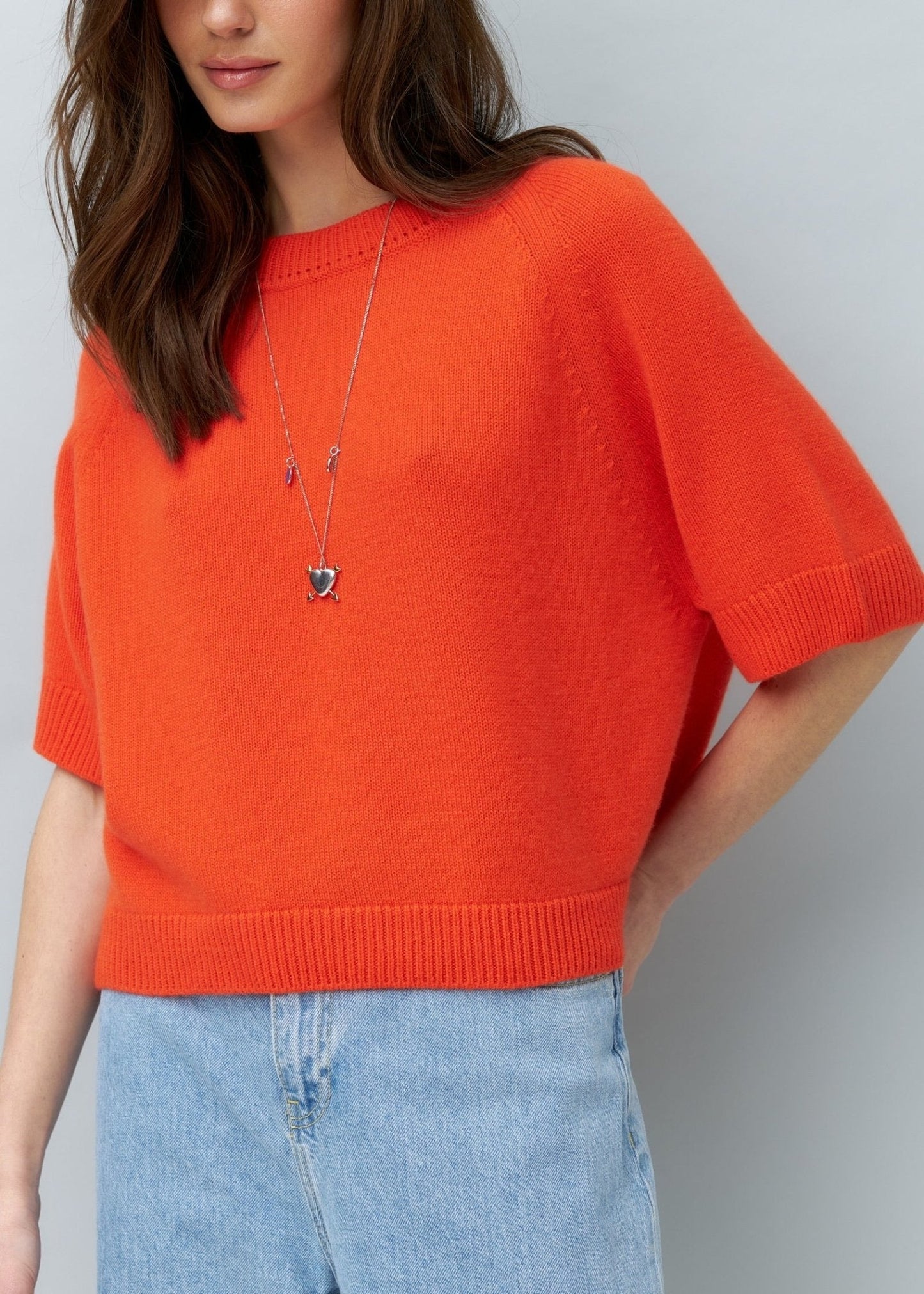 Lightweight 100% Cashmere T-Shirt in Orange - NiSO