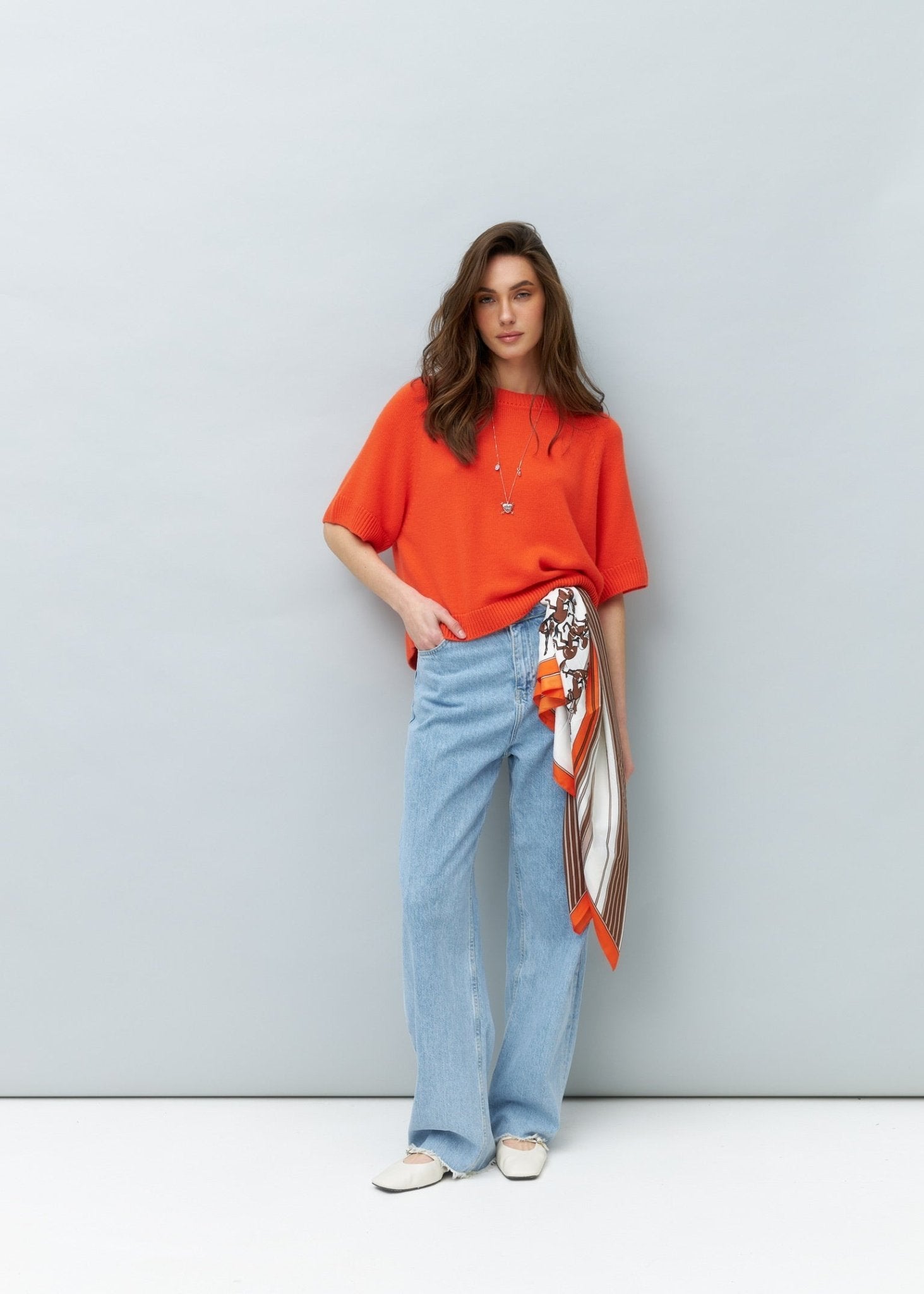 Lightweight 100% Cashmere T-Shirt in Orange - NiSO